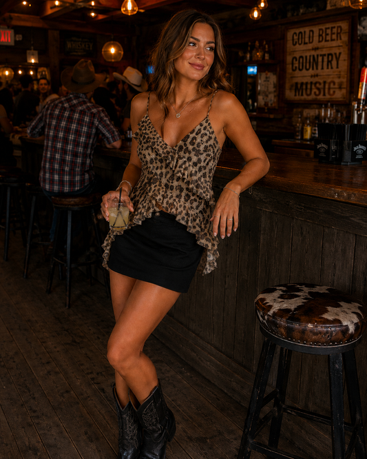 Cowgirl Ruffle Tank Top - Leapord Print, Floral Print