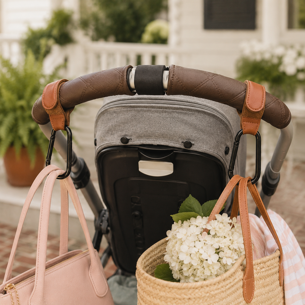 2Pcs Leather Cart/Baby Stroller Hooks