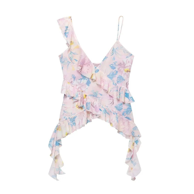 Cowgirl Ruffle Tank Top - Leapord Print, Floral Print